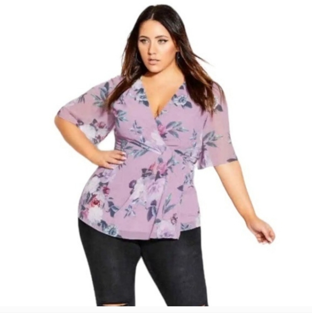 CITY CHIC Rosewater Floral Top - Rose